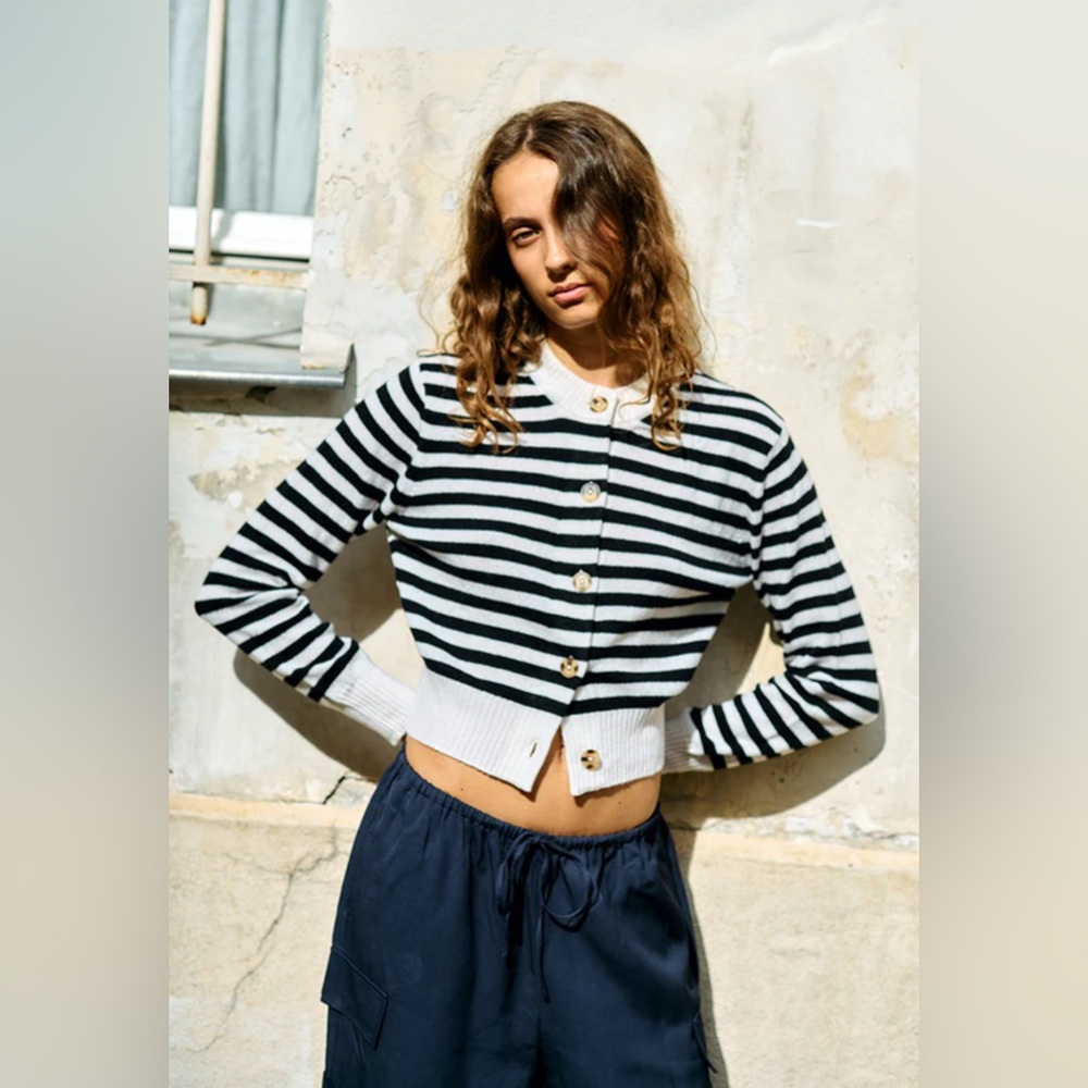 Ciao Lucia Black and White Striped Cashmere Filipa Cardigan small NWT